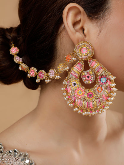Beaming Bud Orange Earring with Single Layer Earchain