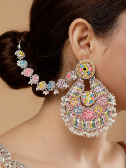 Beaming Bud Pink Earring With Single Layer Earchain
