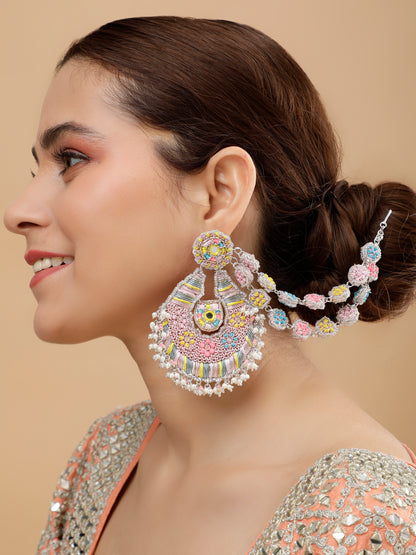 Beaming Bud Pink Earring With Double Layer Earchain
