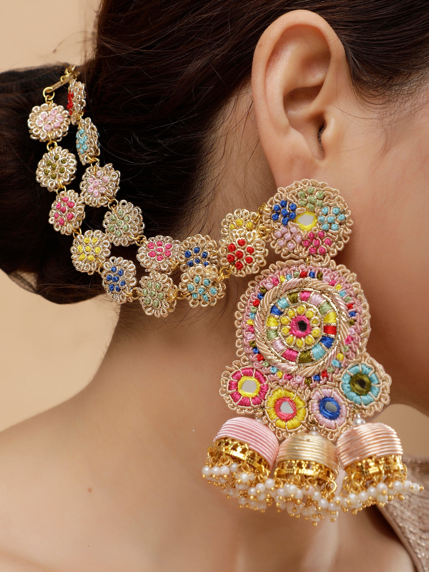 Freya Earrings with Double Layer Earchain