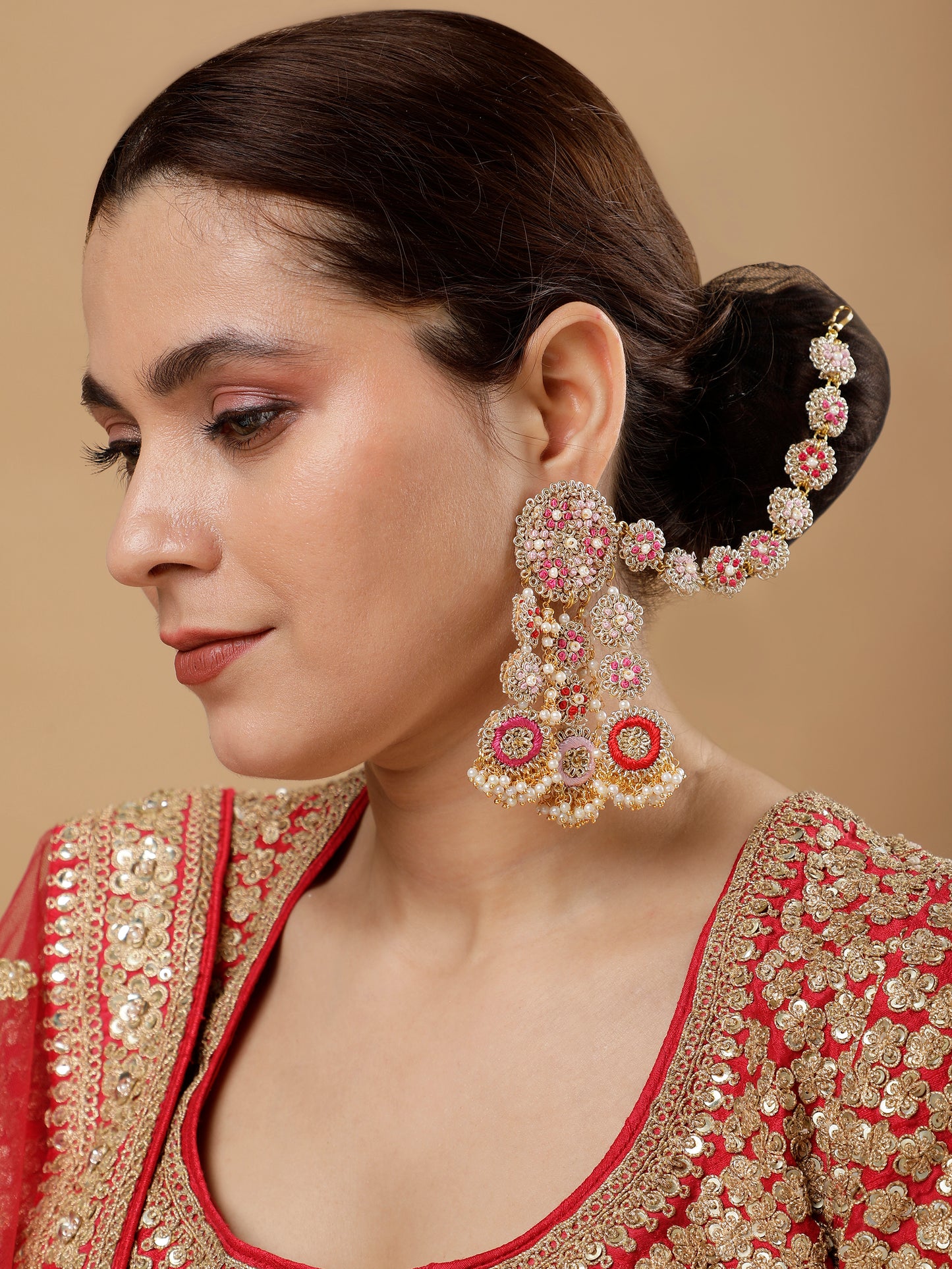 Ramya Rose Earring with Single Layer Earchain