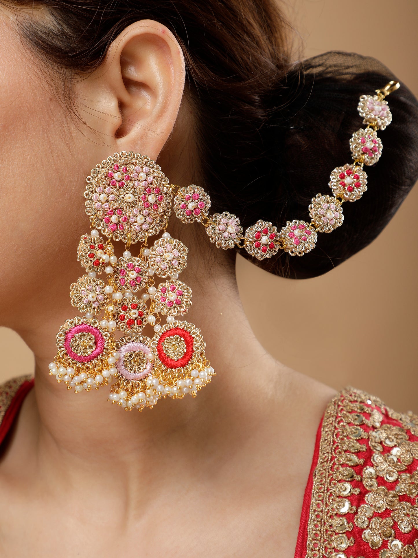 Ramya Rose Earring with Single Layer Earchain