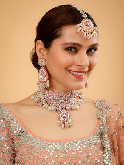 Khoobsurat Pink (Earrings, Mangtikka & Necklace)