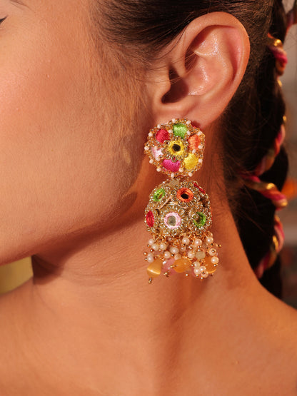 Bahaar (Jhumki, Mathapatti, Necklace with Drops & Pair of Hathphool Set)