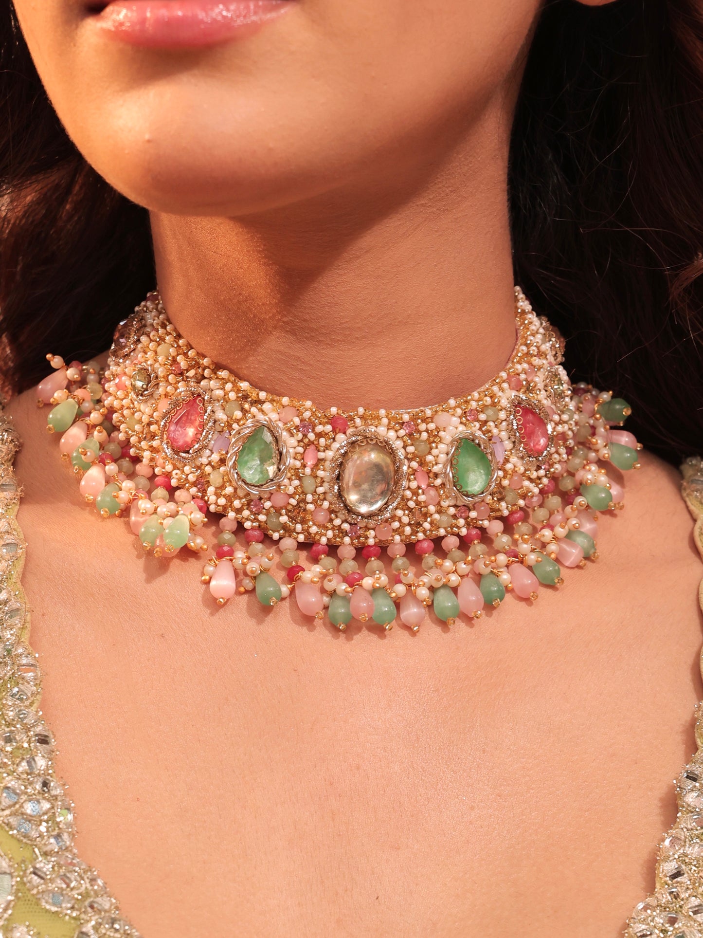 Dream Girl (Drop Earrings, Mathapatti, Necklace & Pair of Hathphool Set)