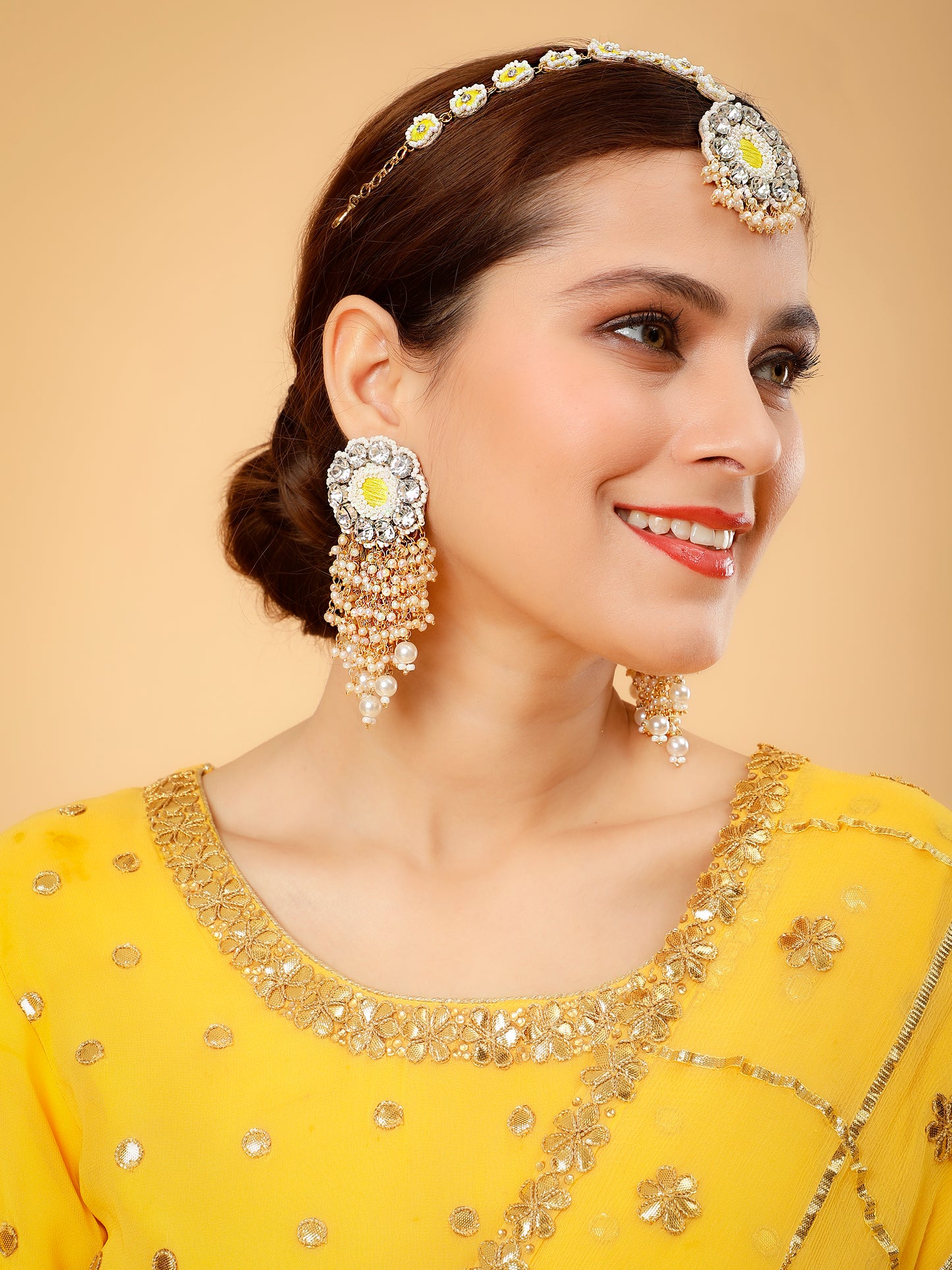 Falguni Yellow (Earrings & Mathapatti)