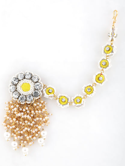 Falguni Yellow Earrings With Single Layer Earchain