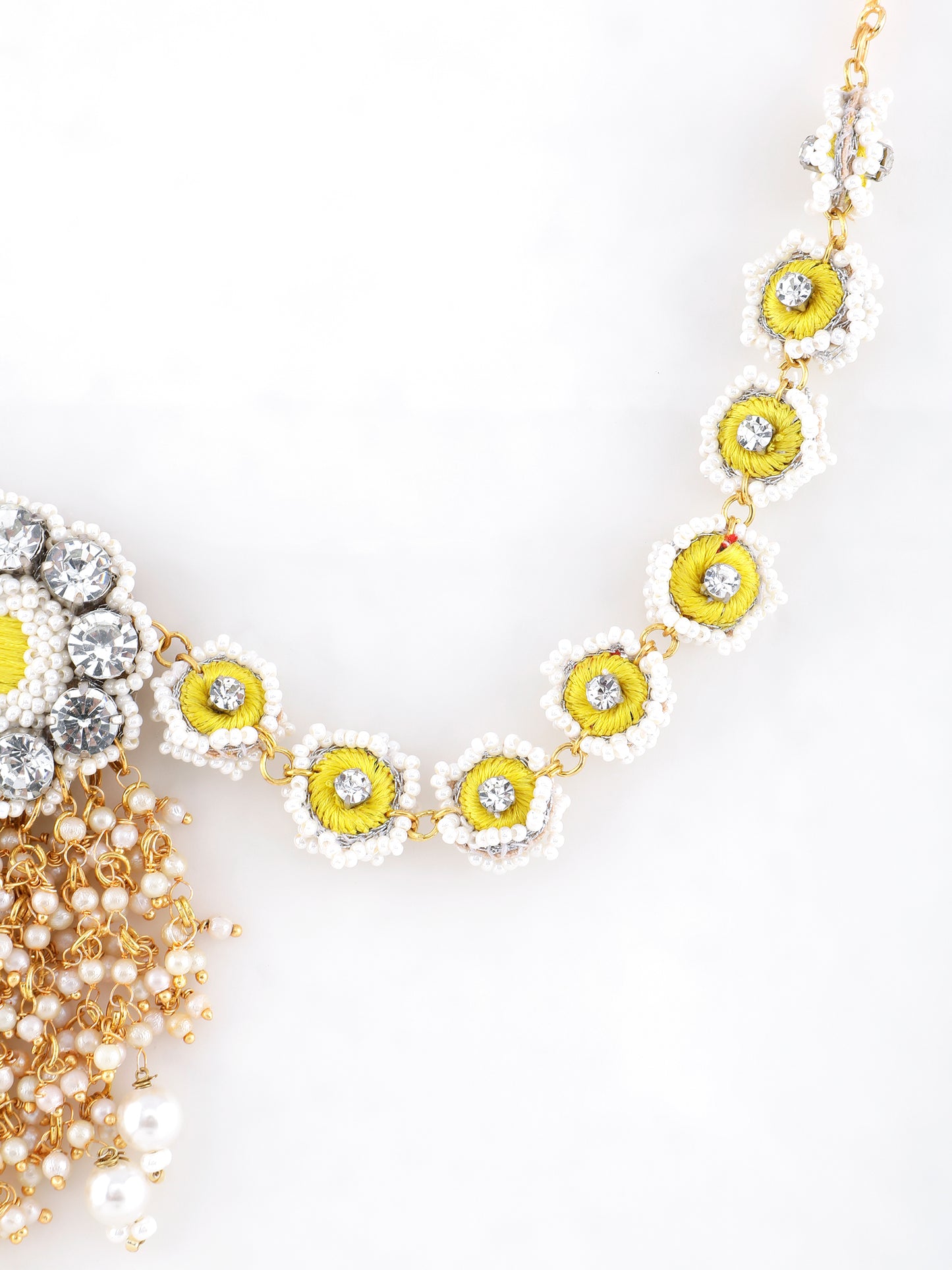 Falguni Yellow Earrings With Single Layer Earchain