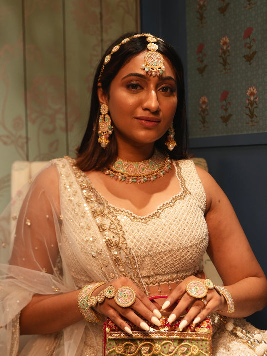 Fiza Set (Choker, Earrings, Mathapatti & Set Of Haathphool)