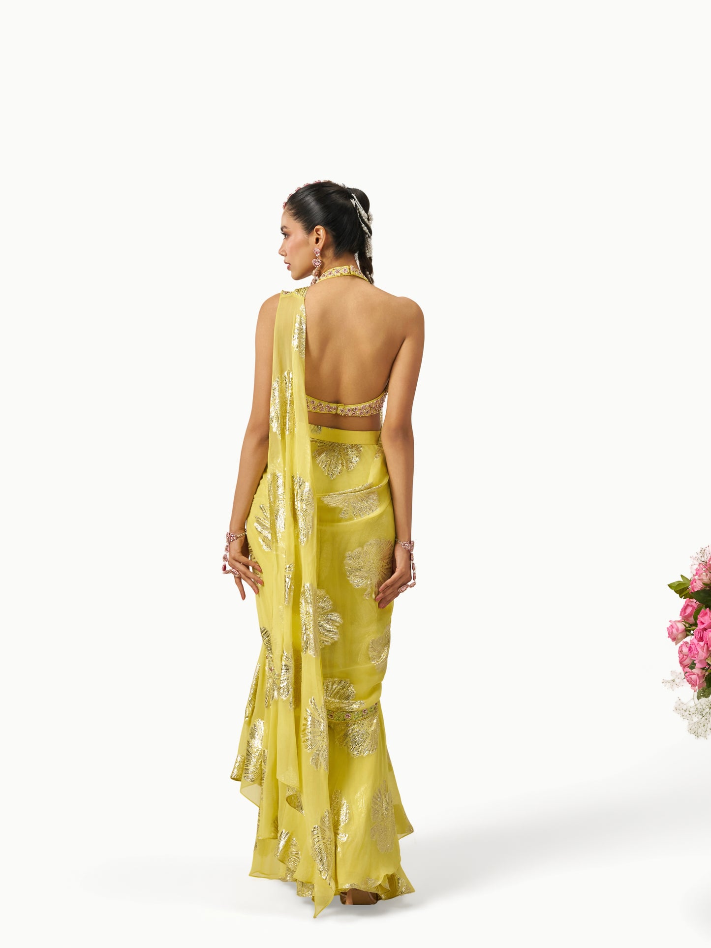 Mehbooba Draped Saree Set - Yellow