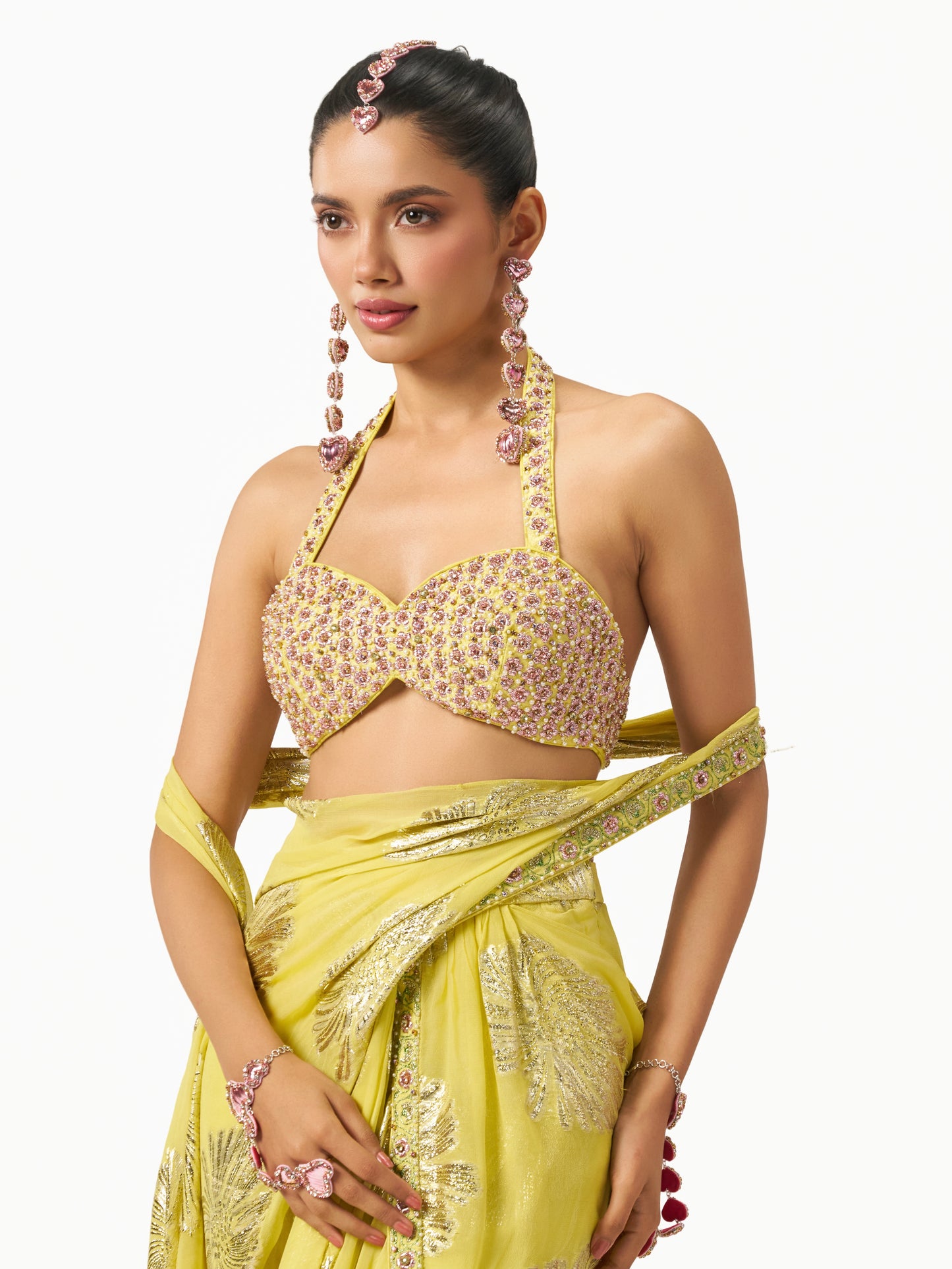 Mehbooba Draped Saree Set - Yellow
