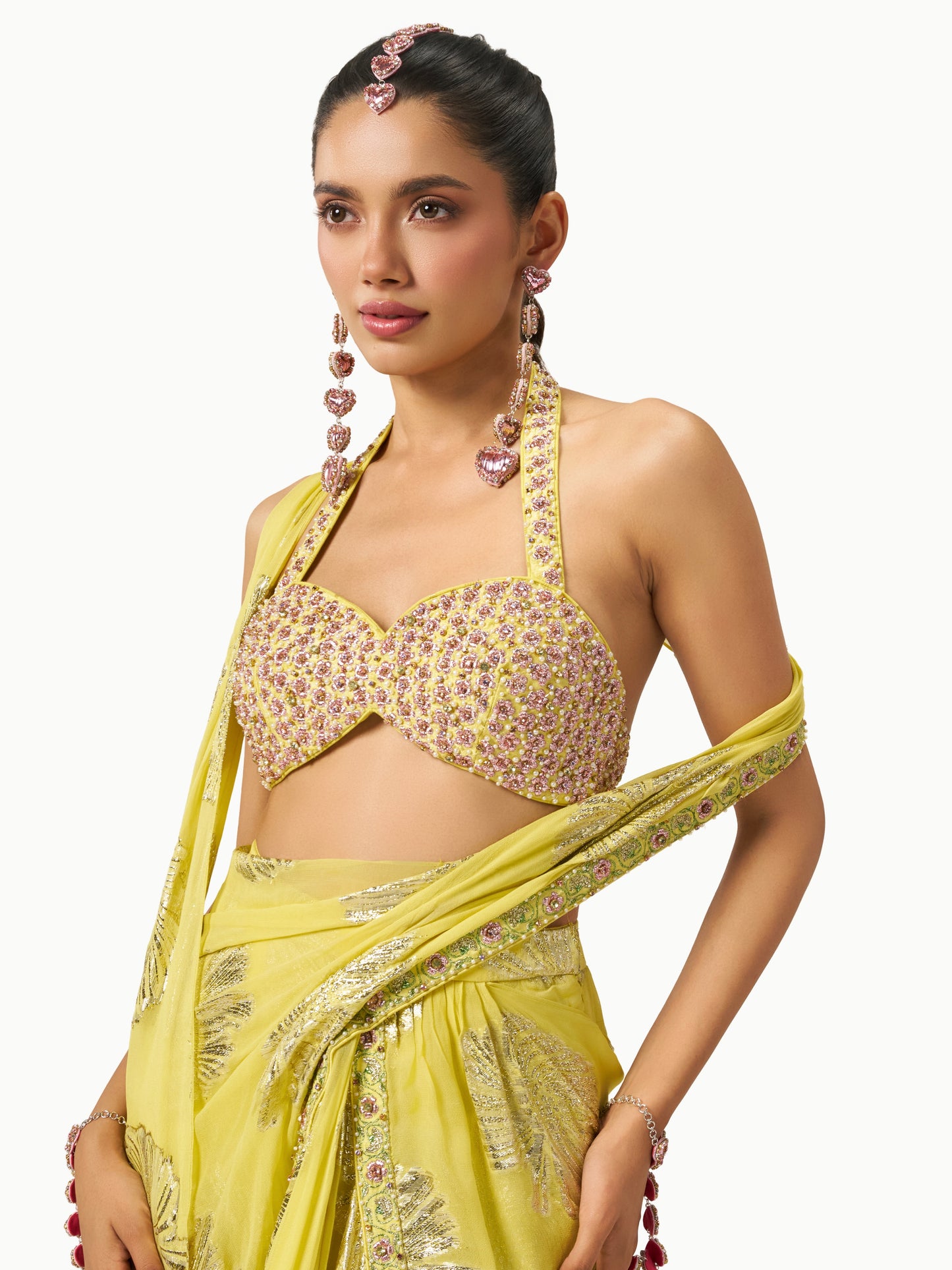 Mehbooba Draped Saree Set - Yellow