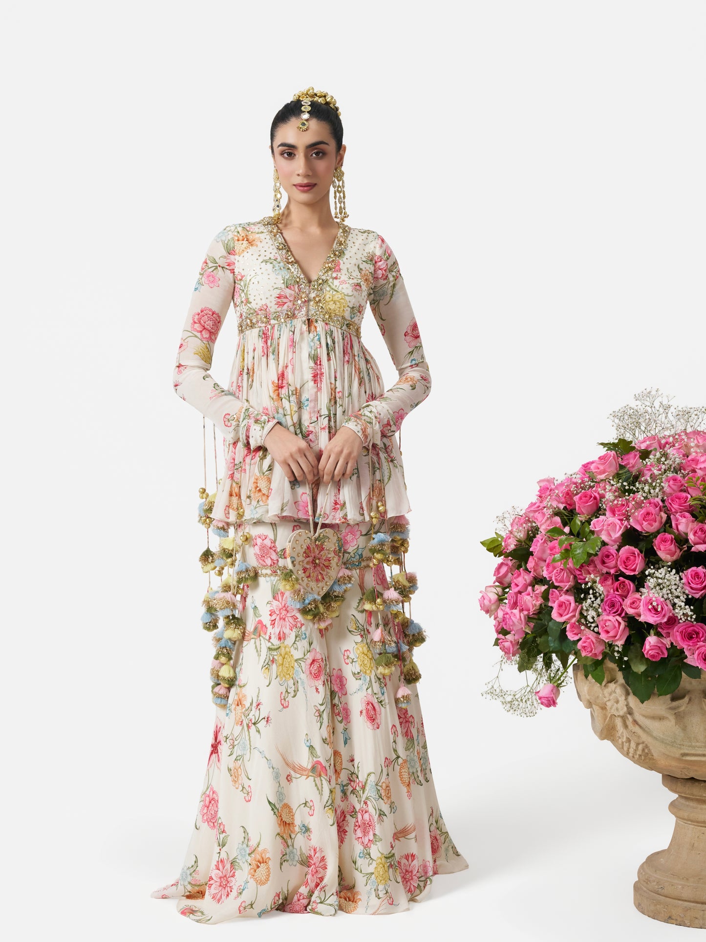 Dilruba Peplum Sharara Set - Ivory