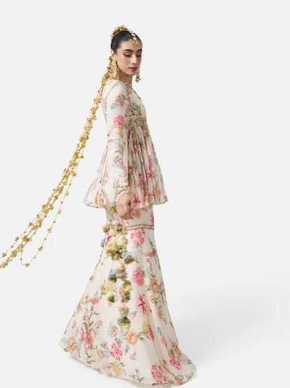 Dilruba Peplum Sharara Set - Ivory