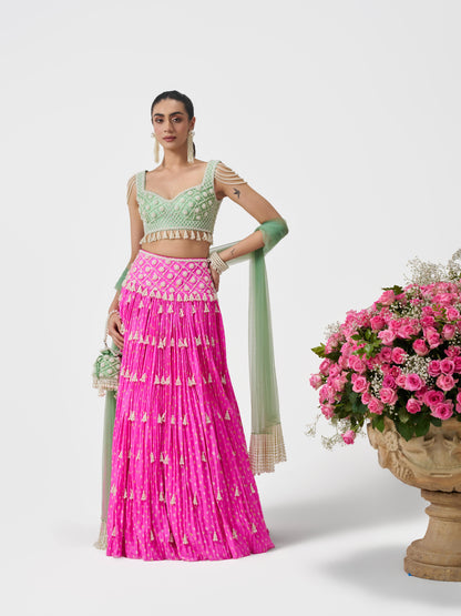 Bandhani Pearl Lehenga Set