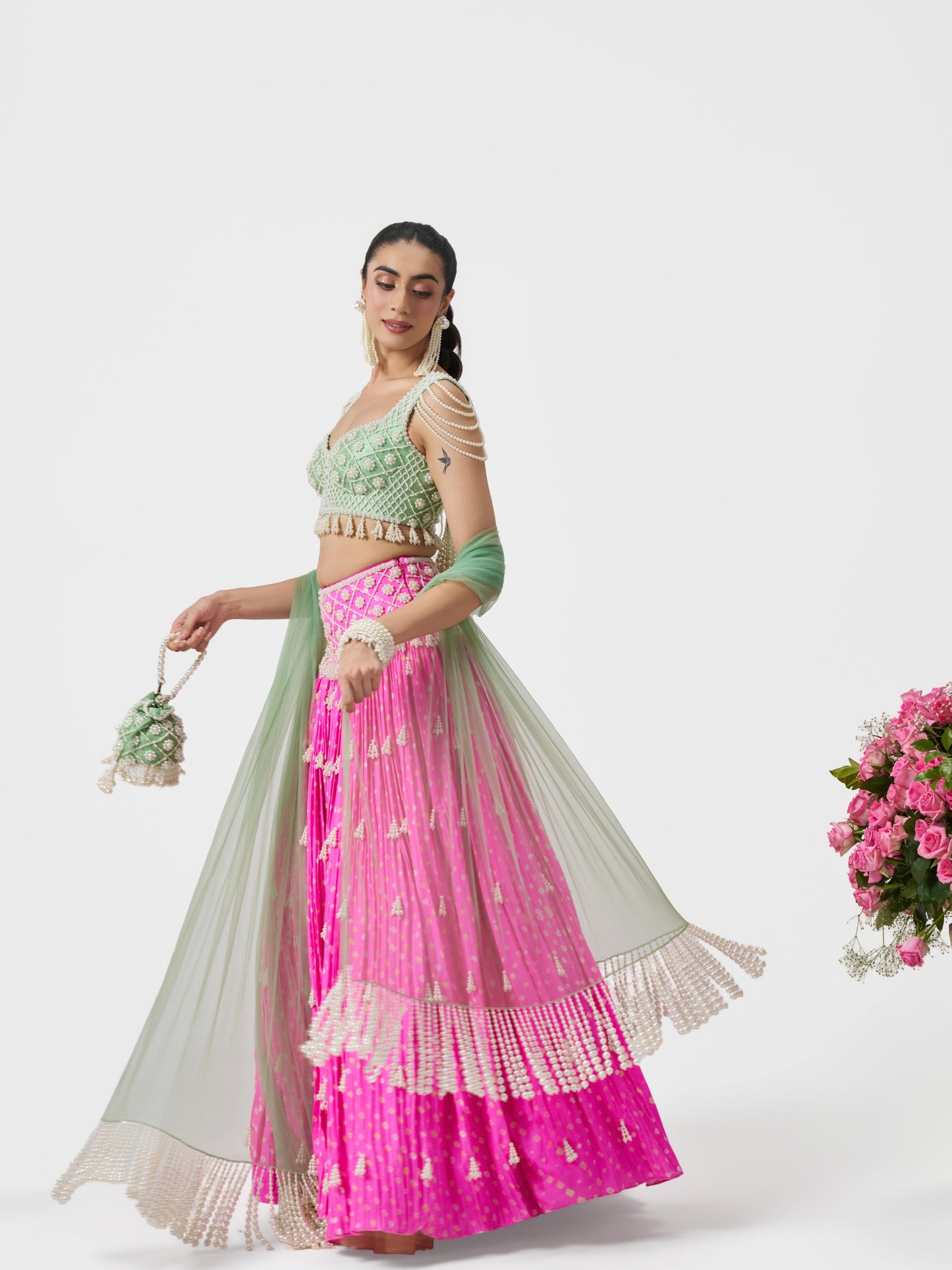 Bandhani Pearl Lehenga Set