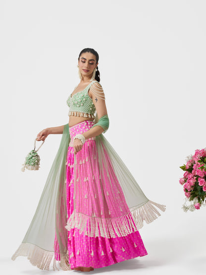 Bandhani Pearl Lehenga Set
