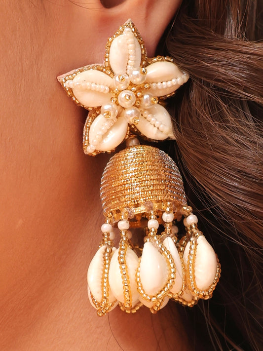 Kaju Katli Cowrie Jhumki Earrings