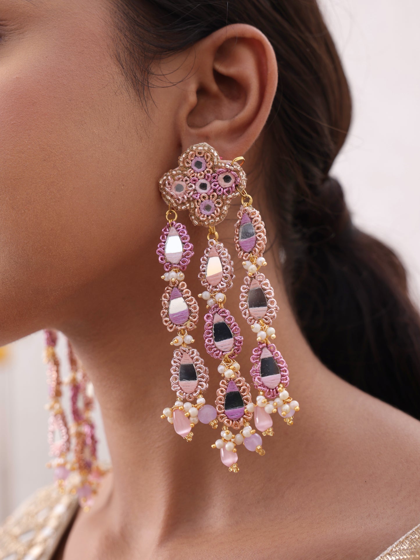 Ishq Lilac (3 Tier Earrings, Mathapatti, Sleek Necklace & Pair of Hathphool)
