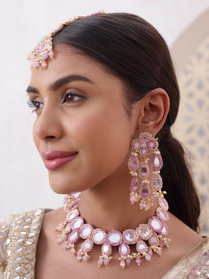 Ishq Lilac (2 Tier Earrings, Mangtikka & Necklace with Drops)