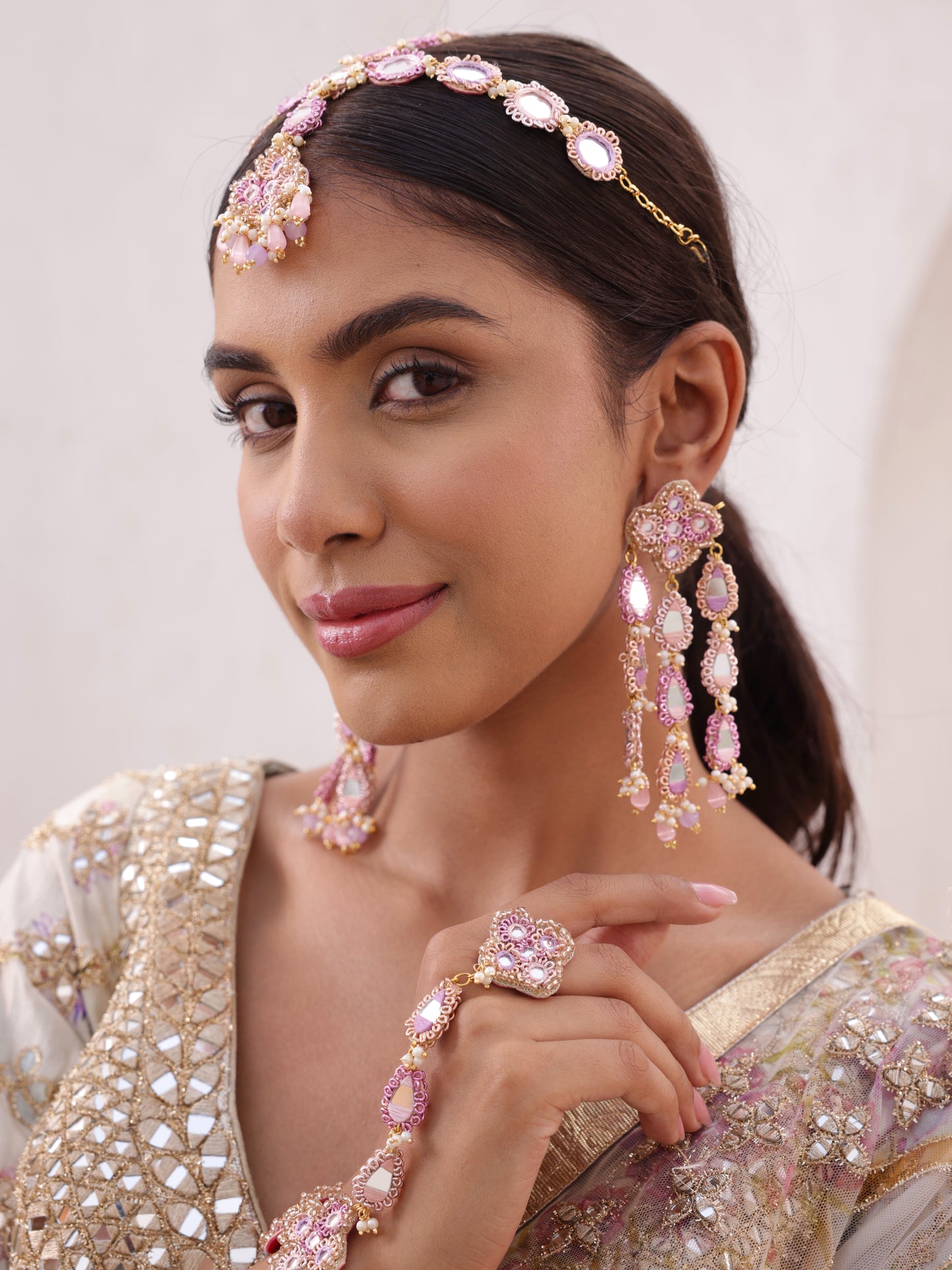 Ishq Lilac (3 Tier Earrings, Mathapatti & Pair of Hathphool)