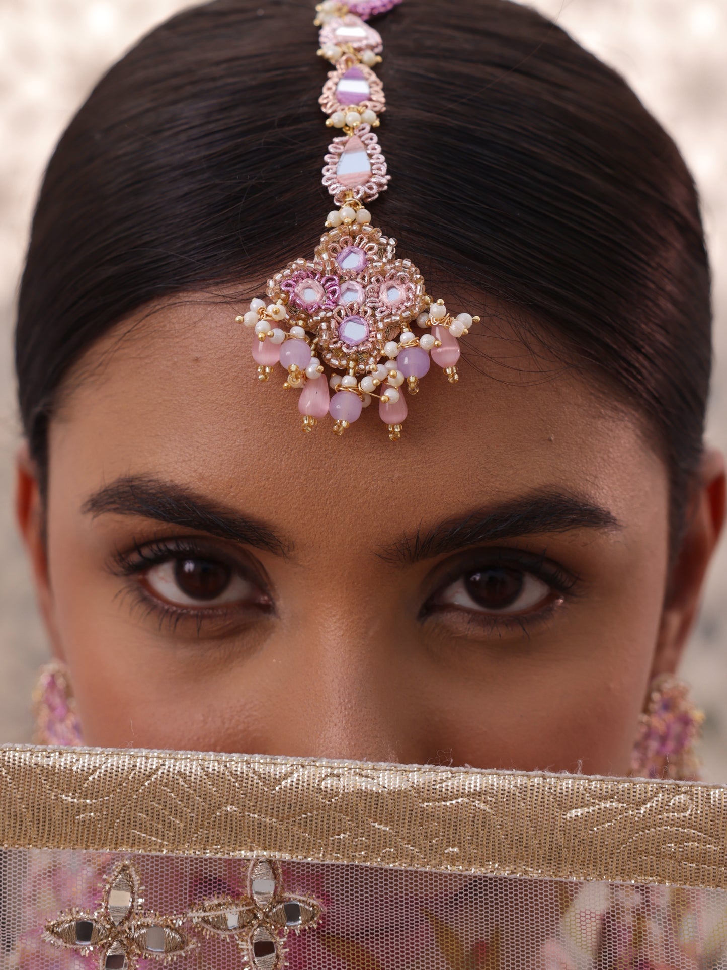 Ishq Lilac (2 Tier Earrings, Mangtikka & Necklace with Drops)