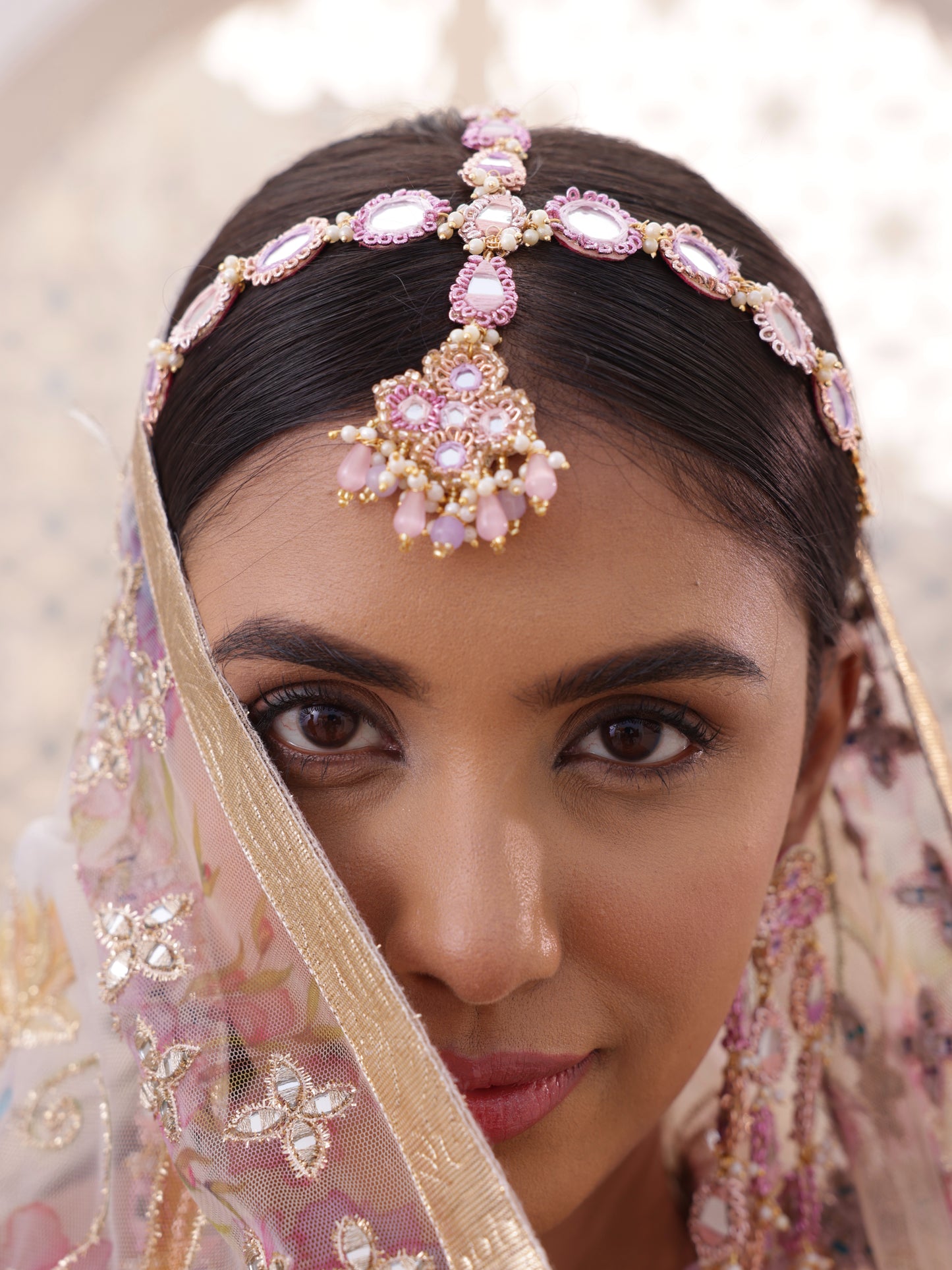 Ishq Lilac (3 Tier Earrings, Mathapatti, Sleek Necklace & Pair of Hathphool)