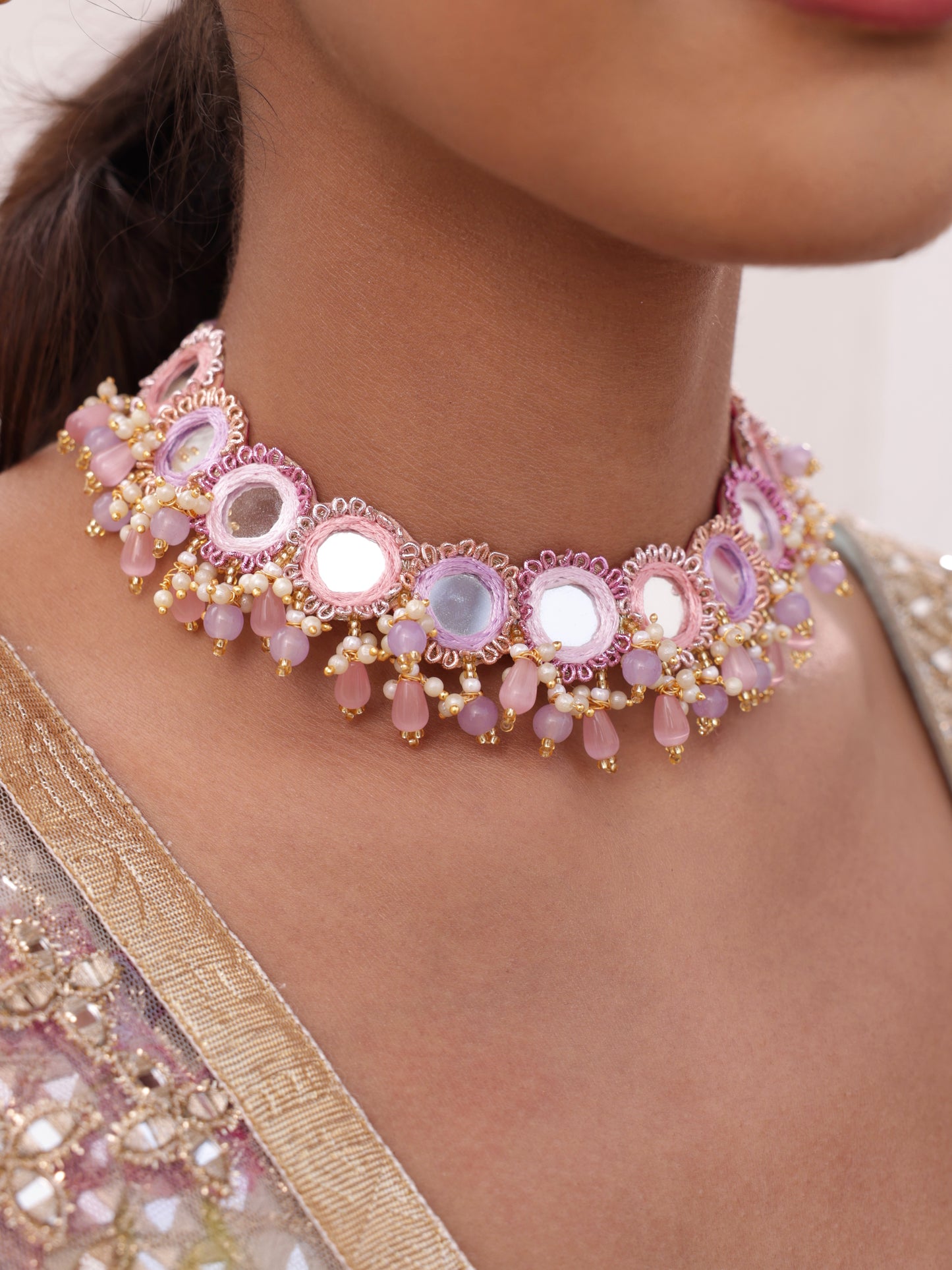 Ishq Lilac (3 Tier Earrings, Mathapatti, Sleek Necklace & Pair of Hathphool)