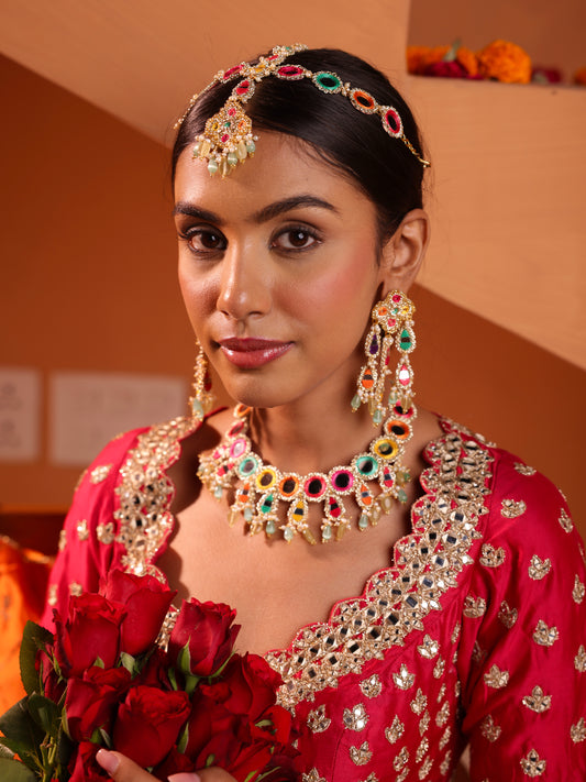 Ishq Multi (2 Tier Earrings, Mathapatti & Necklace)