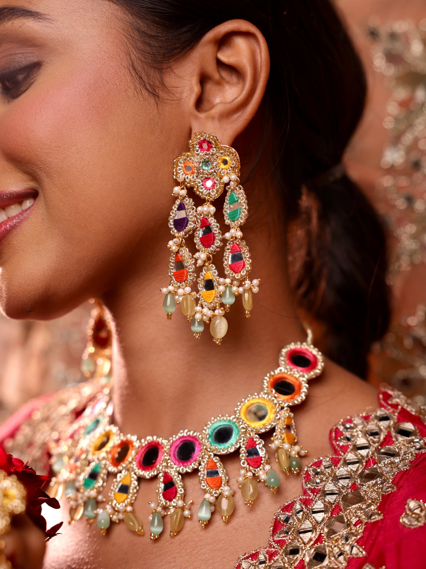 Ishq Multi (2 Tier Earrings, Mathapatti & Necklace)