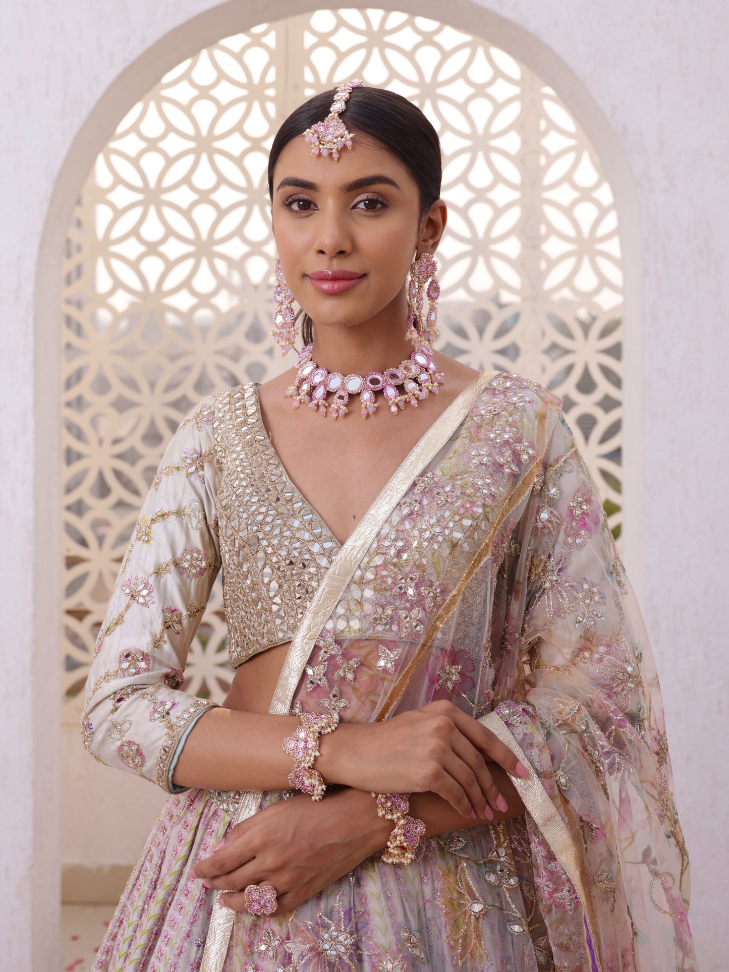 Ishq Lilac (2 Tier Earrings, Mangtikka, Necklace with Drops & Pair of Bracelets with Ring)