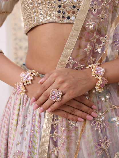 Ishq Lilac (2 Tier Earrings, Mangtikka, Necklace with Drops & Pair of Bracelets with Ring)