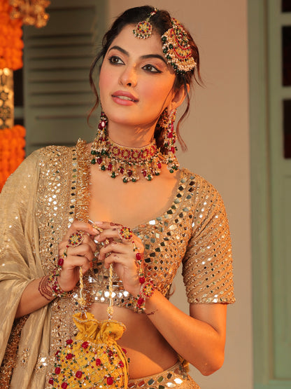 Noorani (Earrings with Earchains, Mangtikka, Passa, Choker & Pair of Hathphool Set)