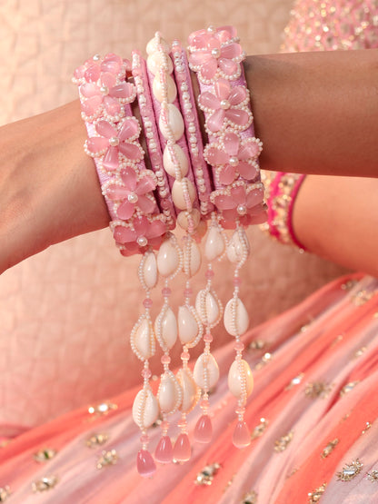 Rose Cowrie Bangles (Set of 5)
