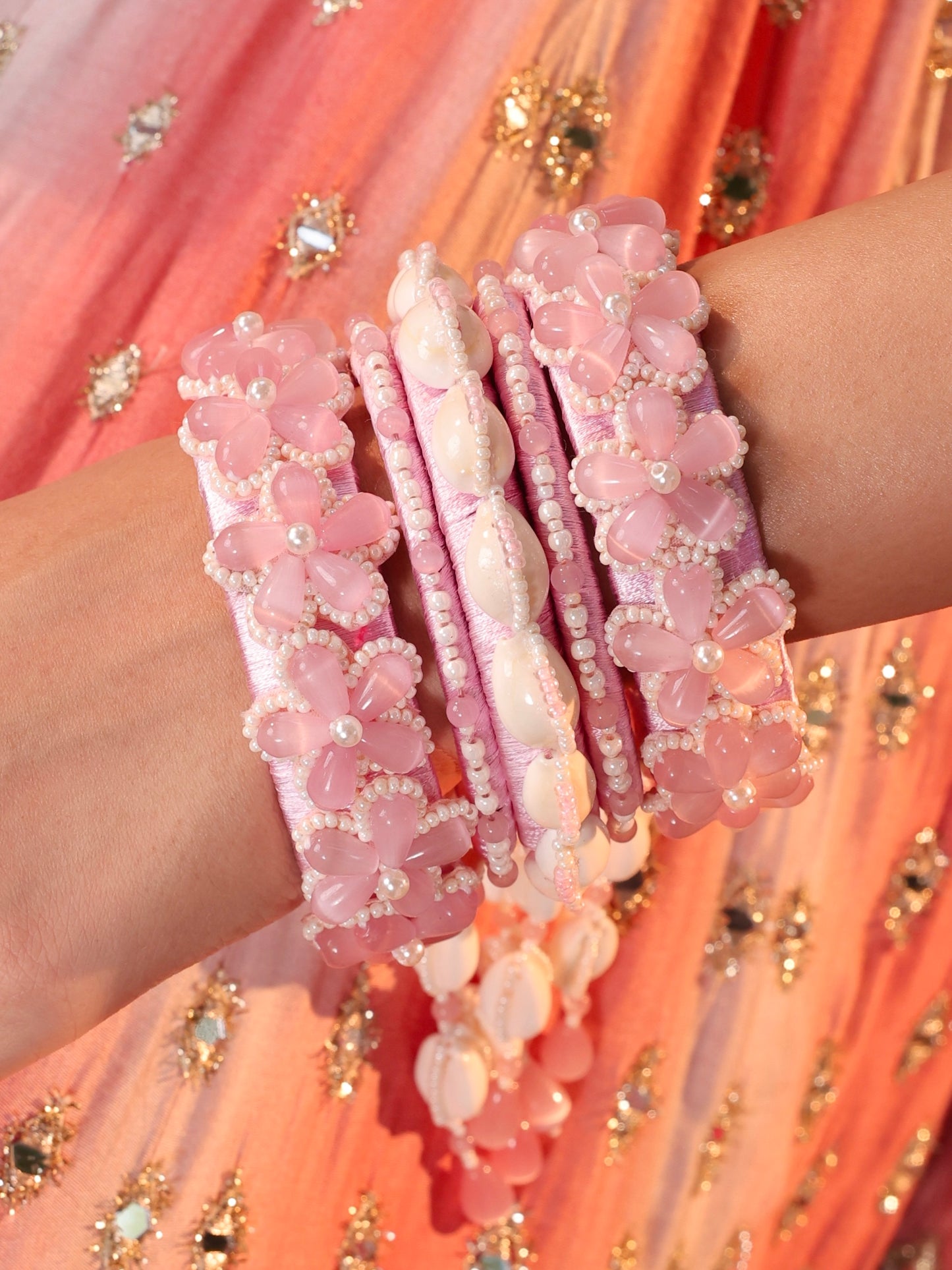 Rose Cowrie Bangles (Set of 5)