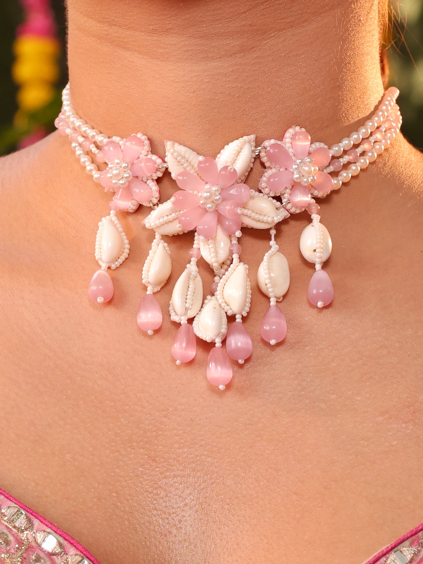 Rose Cowrie (Earrings with Earchains, Mathapatti, Choker & Pair of Hathphool Set)