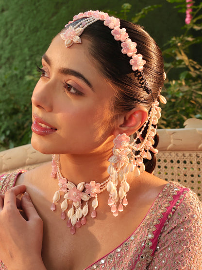 Rose Cowrie (Earrings with Earchains, Mathapatti, Choker & Pair of Hathphool Set)