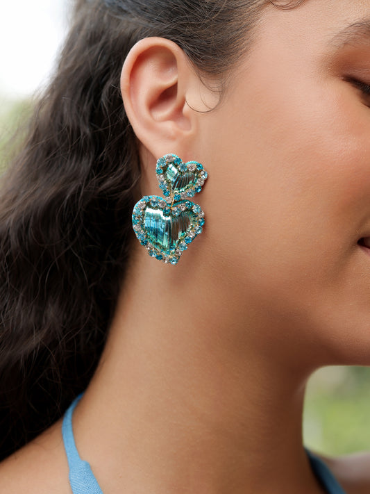 Sweetheart Sparkle Earrings - Blue