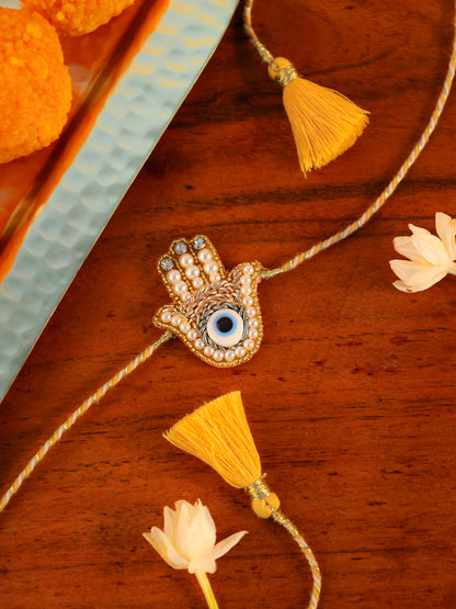 Evil Eye Hamsa Brother Rakhi - Gold