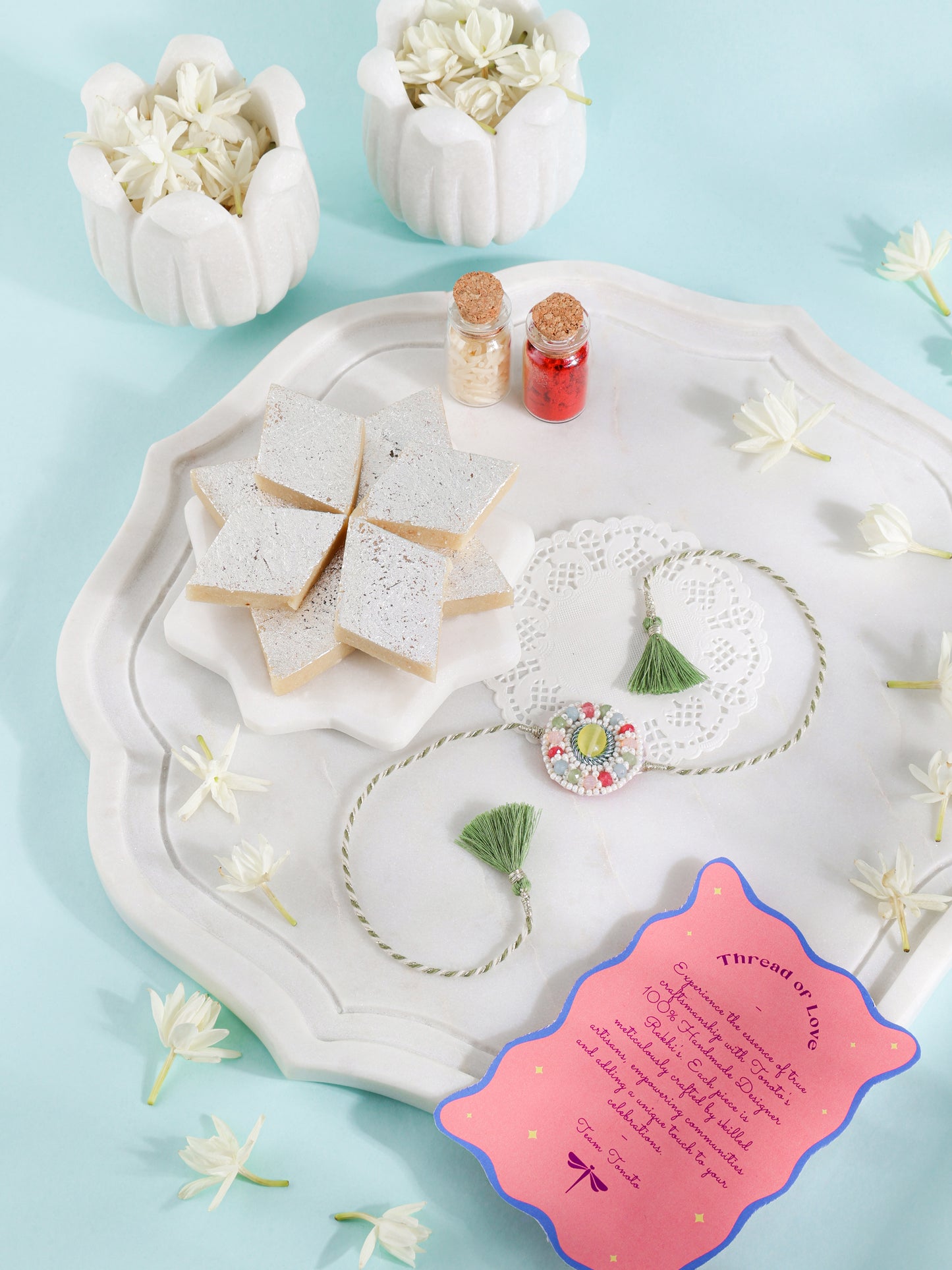 Pastel Multi Semi-Precious Stone Brother Rakhi (Gift Packaging Available)