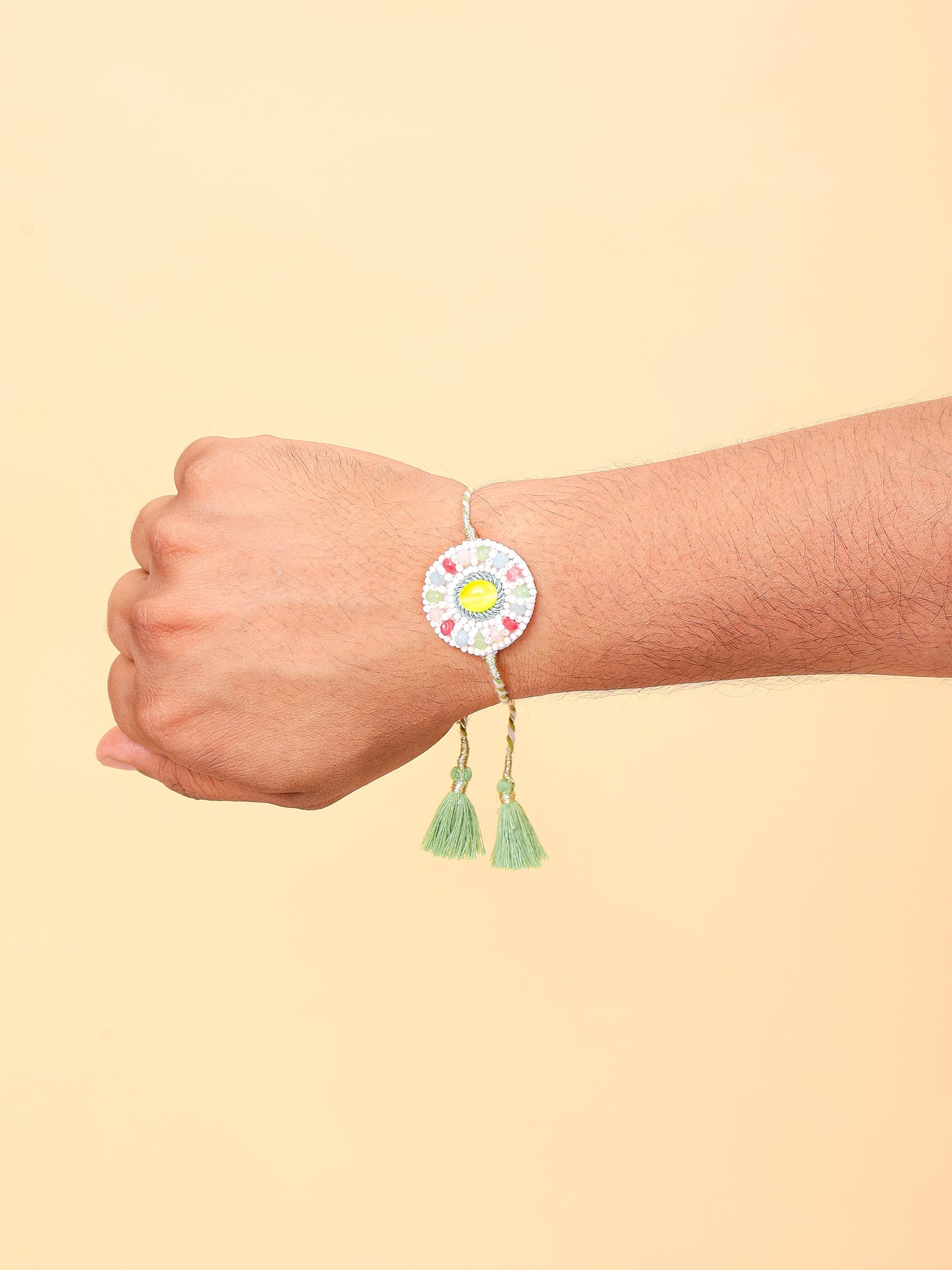 Pastel Multi Semi-Precious Stone Brother Rakhi (Gift Packaging Available)
