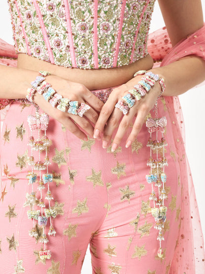 Titli Dangler Earrings with Pair Of Hathphool and Embroidered Latkans Set