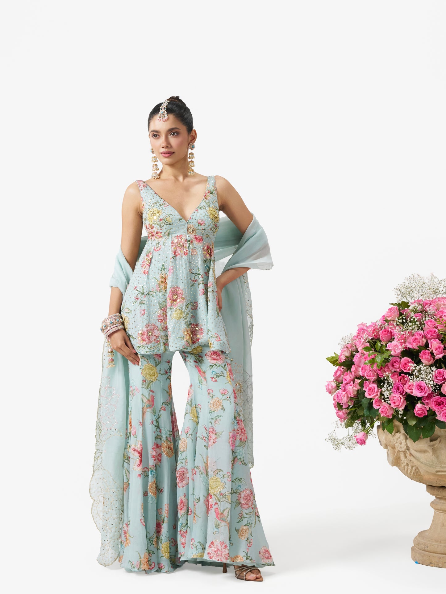 Dilruba Peplum Sharara Set - Blue