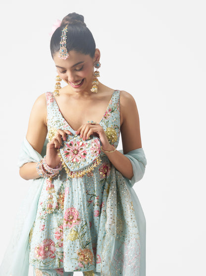 Dilruba Peplum Sharara Set - Blue