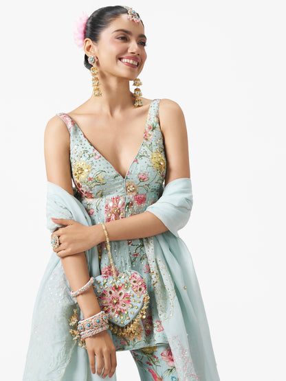 Dilruba Peplum Sharara Set - Blue
