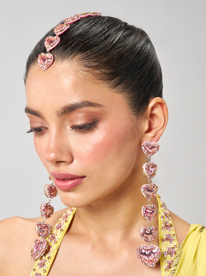 Sweetheart Sparkle Pink Dangler Earrings & Mangtikka Set