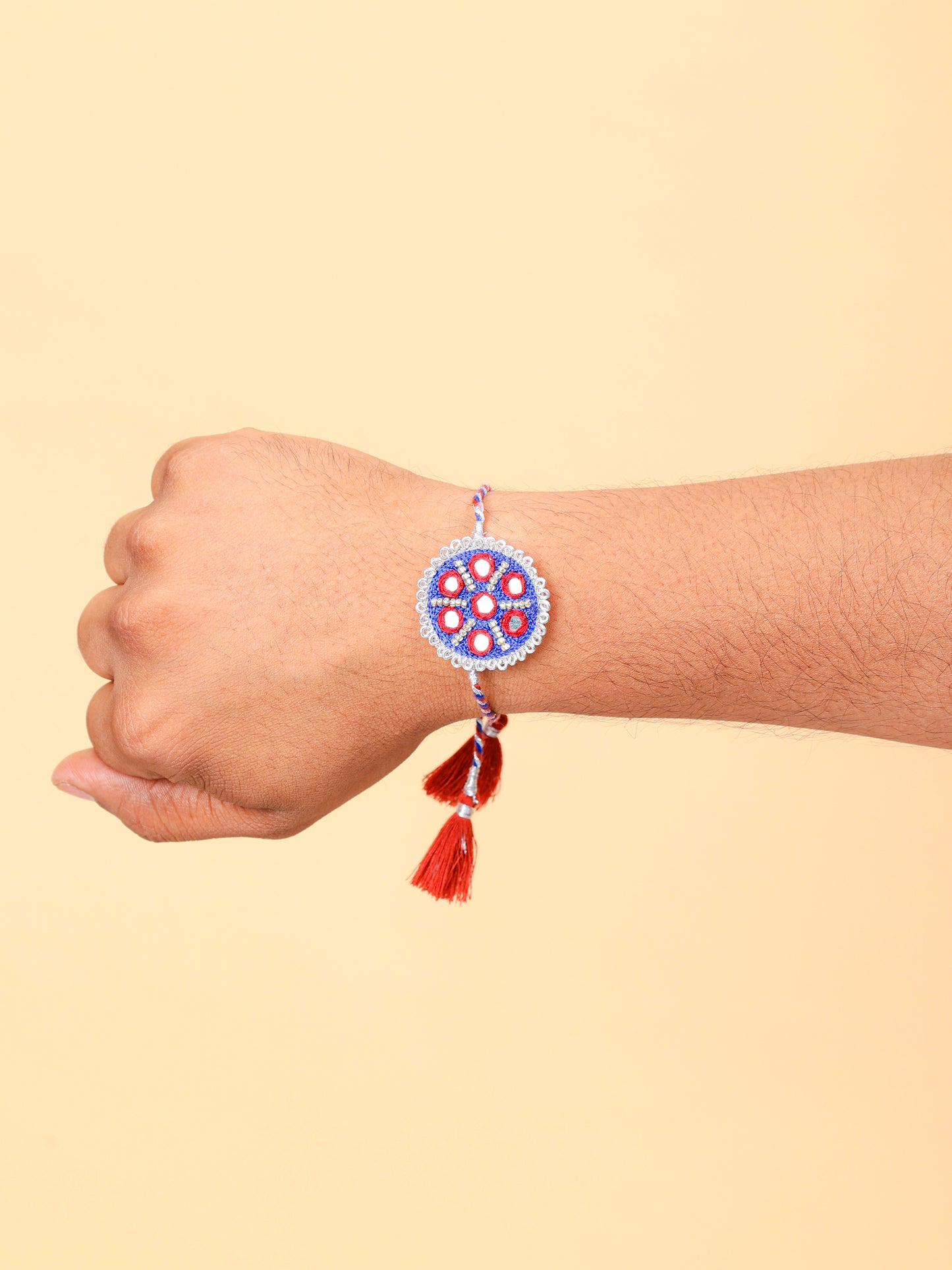 Traditional Blue Mirror Brother Rakhi