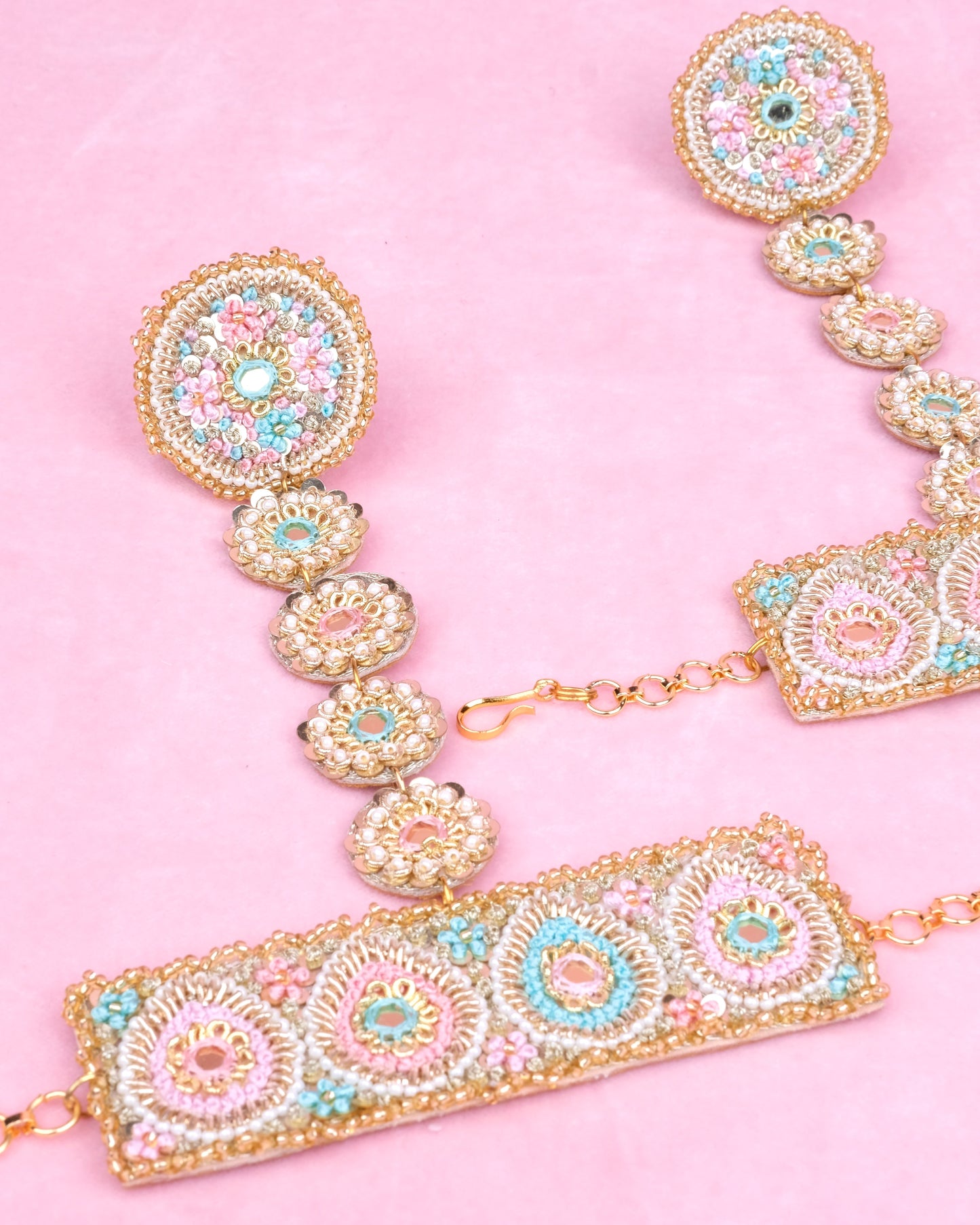Fiza Set (Choker, Earrings, Mathapatti & Set Of Haathphool)