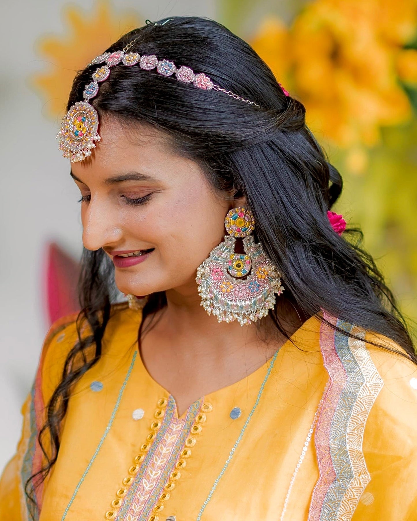 Beaming Bud Pink (Earrings & Mathapatti)