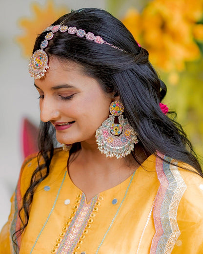 Beaming Bud Pink (Earrings & Mathapatti)